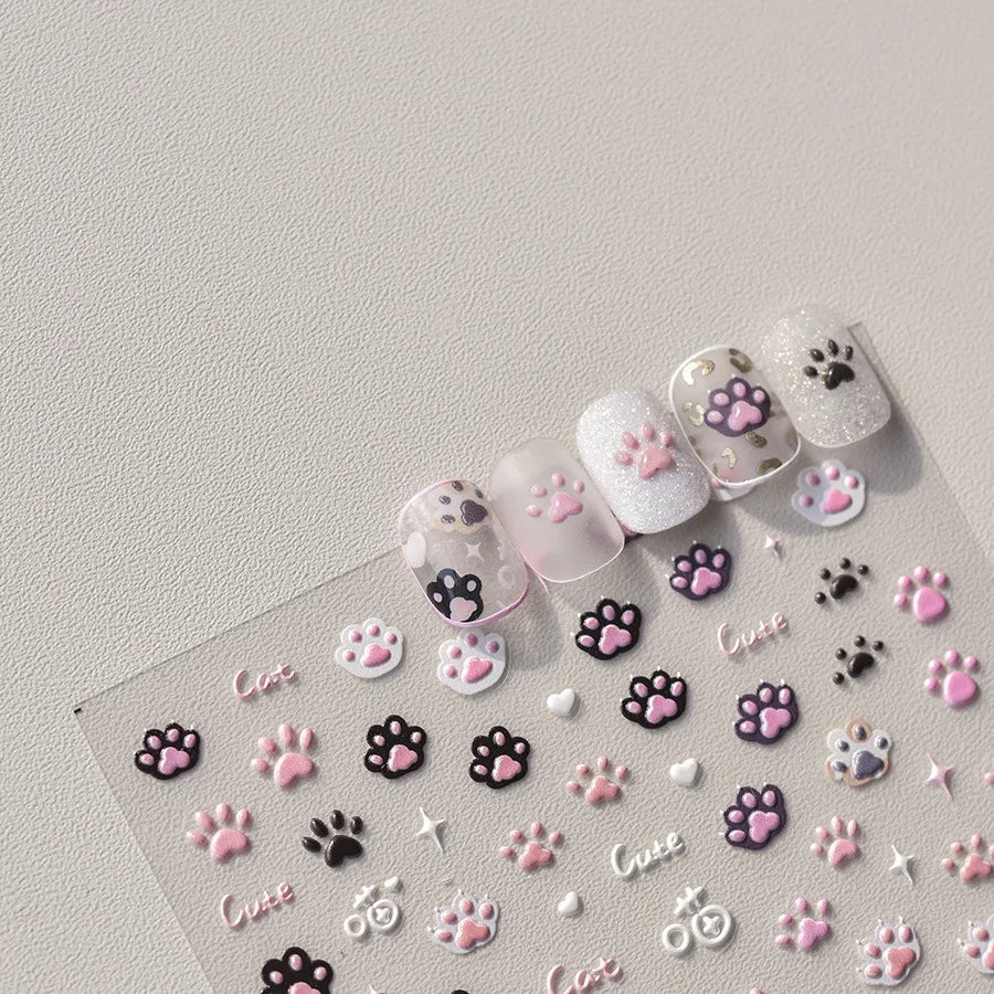 1pcs Cute Cat Claw 3D Jelly Relief Nail Stickers 3D Adhesive Stickers For Nails DIY Japanese Kawaii Slider Nail Art Decorations