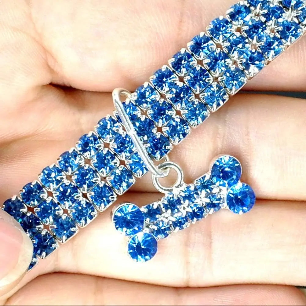 Bling Rhinestones Pet Collar, Adjustable Crystal Diamond Bone Pendant Wedding Collar Cat Dog Small Pet Elastic Necklace Jewelry