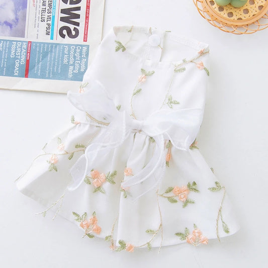 Summer Dog Dress Luxury Dog Clothes Pet Dog Apparel Bow Puppy Mesh Skirt Chihuahua Bichon Clothing Kitten Lace Dog Cooling Vest