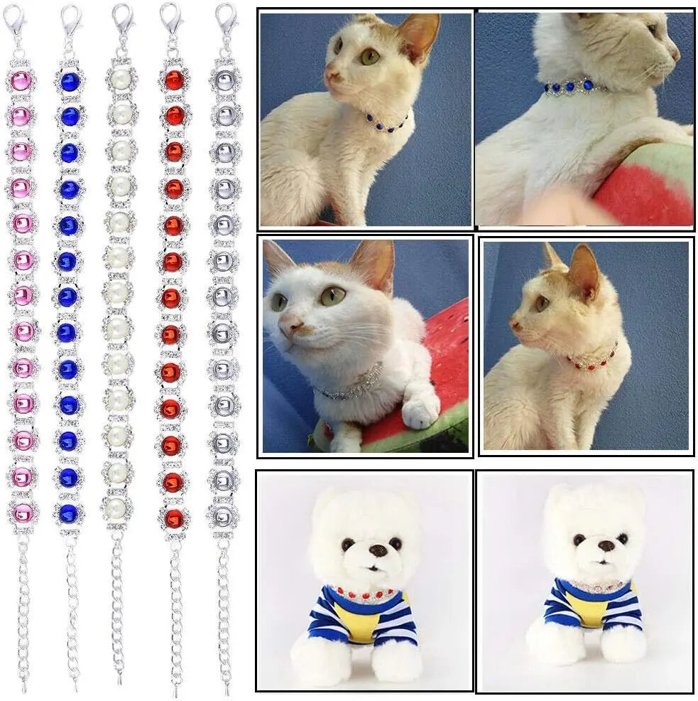 Adjustable Necklace Accessories for Dogs Cats, Bling Rhinestones Crystal Collar Party Wedding Princess Necklace for Small Breeds