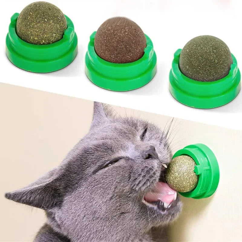 Natural Catnip Cats Wall Stick-on Ball Toy Scratchers Treats Healthy Natural Removes Balls to Promote Digestion Cat Grass Snack