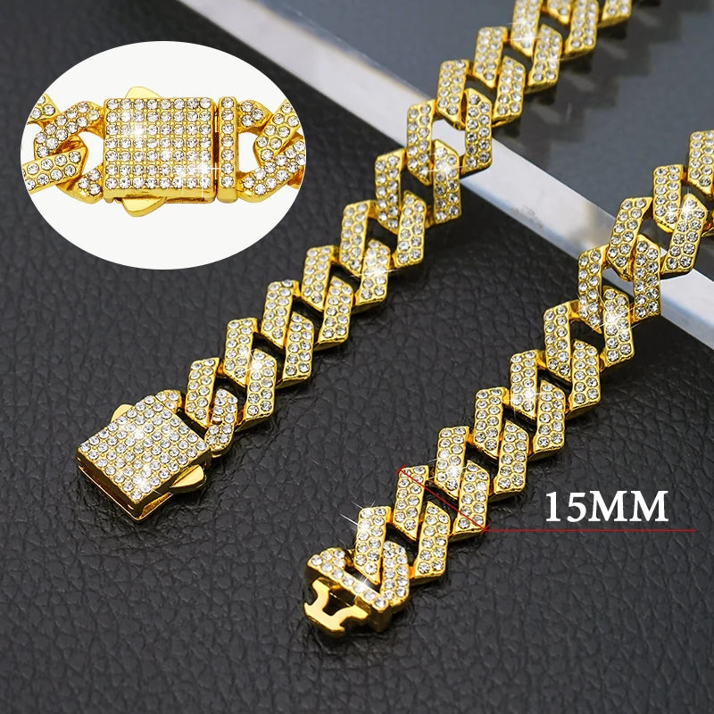 Diamond cats Dogs Necklaces Chain Collar 15MM wide Luxury Jewelry Necklace Cuban Gold Chains for Dogs and Cats