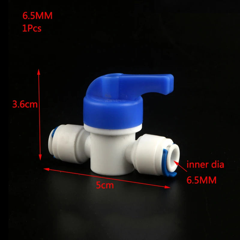 1Pcs Aquarium Fitting RO Water Straight Plastic Ball Valve with Quick Connect 1/4' 3/8' OD Hose Male Reverse Osmosis Connector