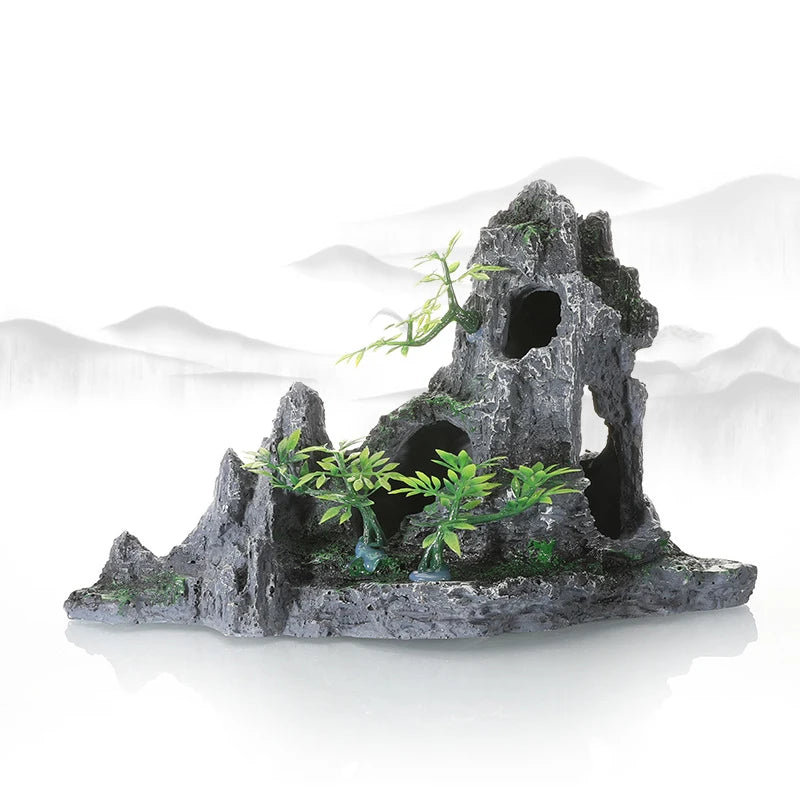 Resin Aquarium Rockery Mountain Decoration Artificial View Rock Cave Stone Tree Fish Tank Ornament Pet Supplies Home Decor New