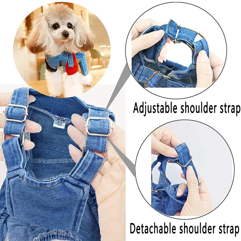 Dog Jeans Jumpsuit for Small Medium Large Dogs Adjustable Pet Denim Clothes Costumes Vintage Washed Dog Pants Overall for Dogs