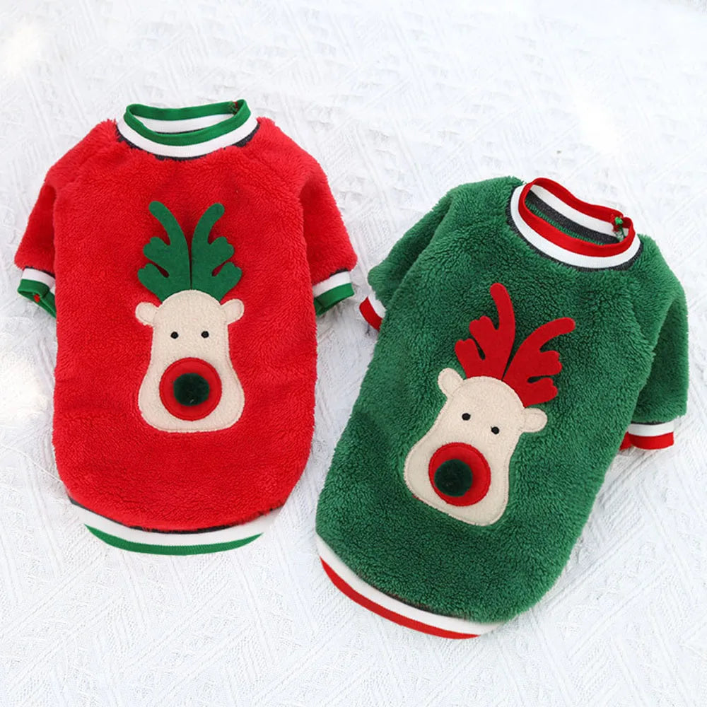 Christmas Dog Clothes Hoodie Pet Dog Sweater Flannel Antlers Scarf Winter Warm Small Dog Outfit Cat Hooded Clothing Costume Coat