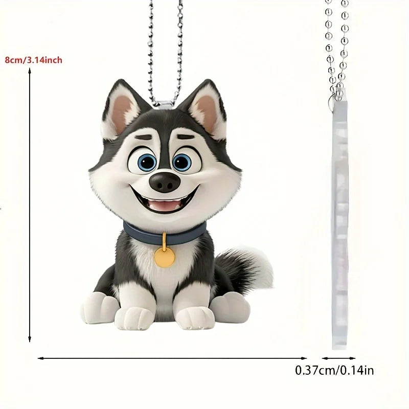 Cute Cartoon Husky Acrylic Keychain Adorable Puppy Pendant Versatile Charm for Car Mirror,Backpacks,Festive,Party,Gift & Decor