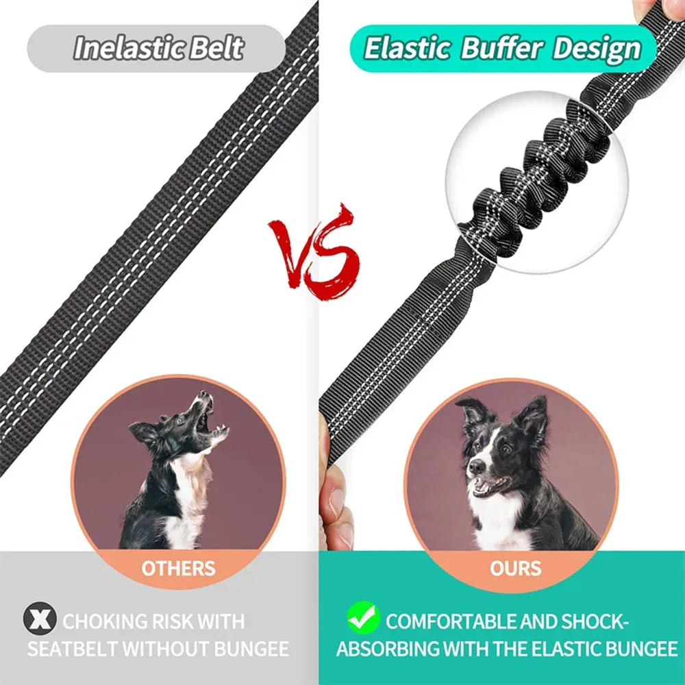 Adjustable Dog Seatbelt for Small Medium Large Dogs with Elastic Shock Absorbing Bungee Buffer Reflective Safety Dog Car Harness