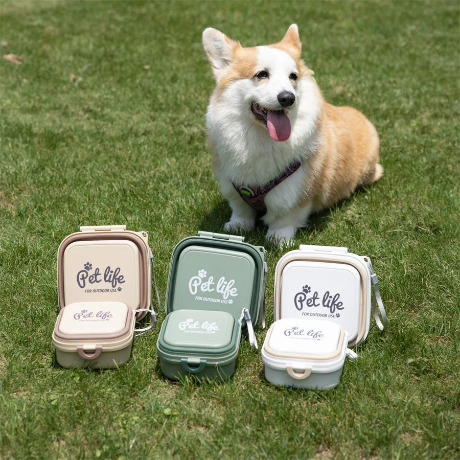 Thickened Folding Pet Bowls Outdoor Pet Double Bowls Tableware Travel Dog Feeder Bowls Pet Supplies Portable Dog Bowls