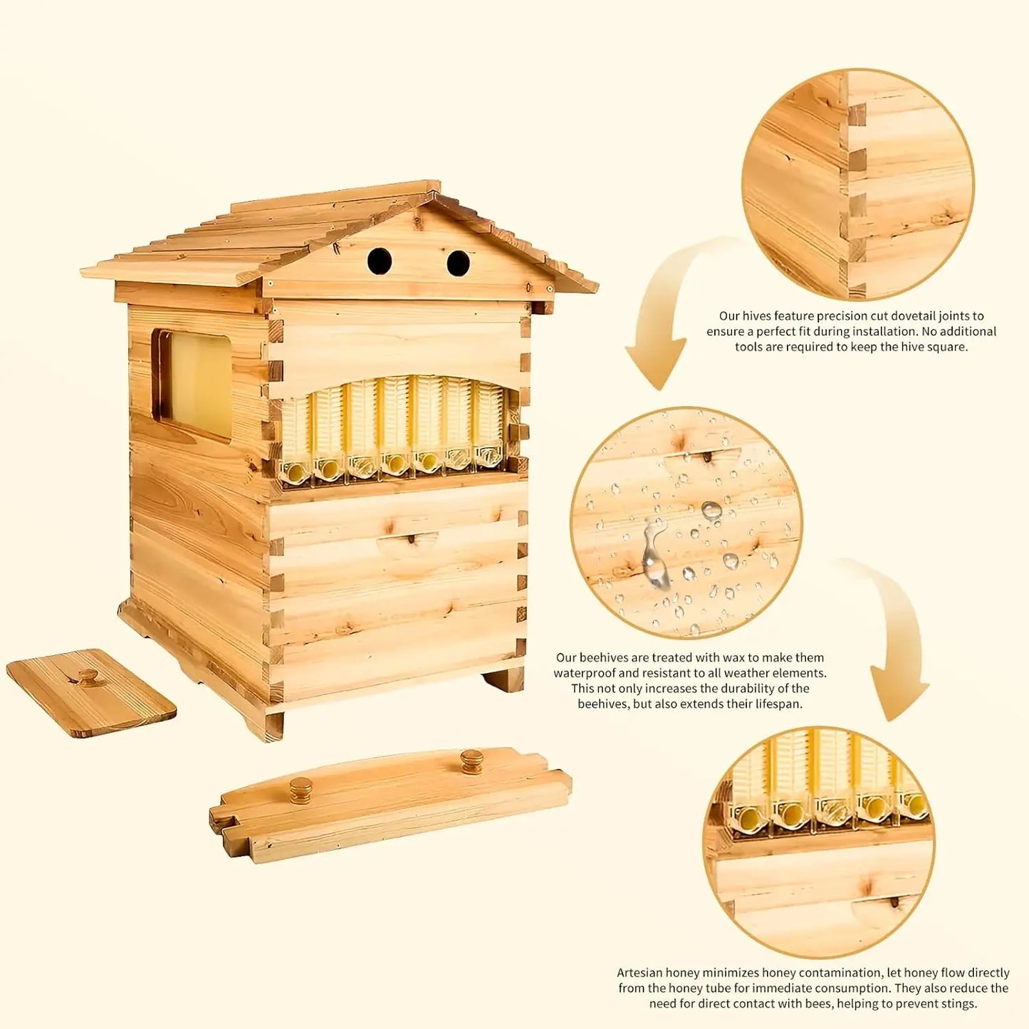 Beehive Automatic Obtain Honey Bee hive 7pcs Auto Super Frames Food-Grade Suitable Beekeeper Starter(Unassembled)