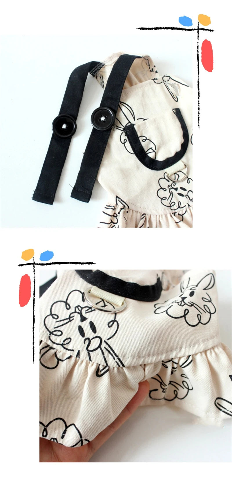 Cartoon Bunny Teddy York Dog Overalls Breathable Summer Spring Leisure Clothes for Cats Pocket Decorate Pet Boy Puppy T Shirt