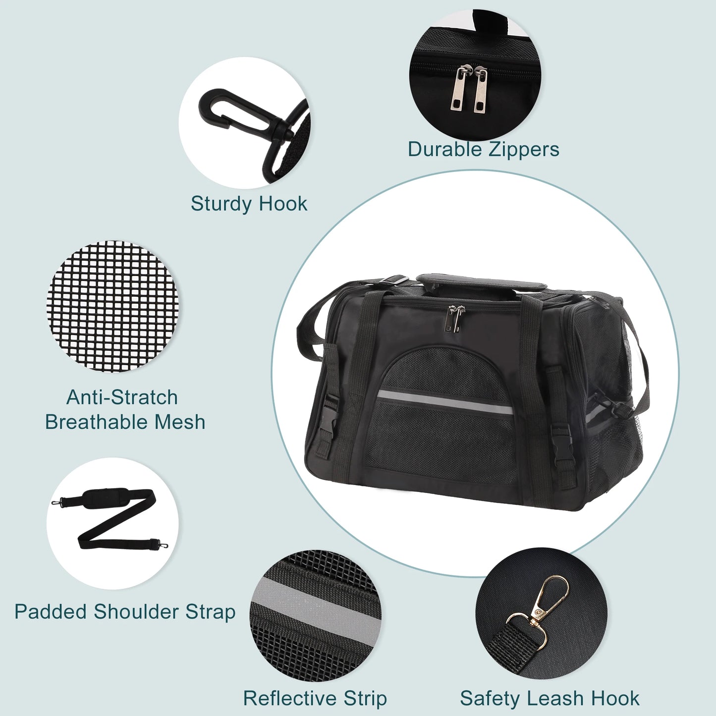 UXCELL Pet Carrier Puppy Carrier Dog Bags for Small Cats Dogs Puppies Up to 13 Lbs Black 600D Oxford Cloth Pet Carriers