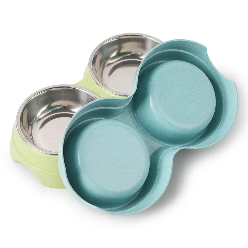 Pet Stainless Steel Bowls Double Puppy Dog Food and Water Bowls Set Cat Bowls Pet Feeder Dishes Dual Bowls for Small Dogs Cats