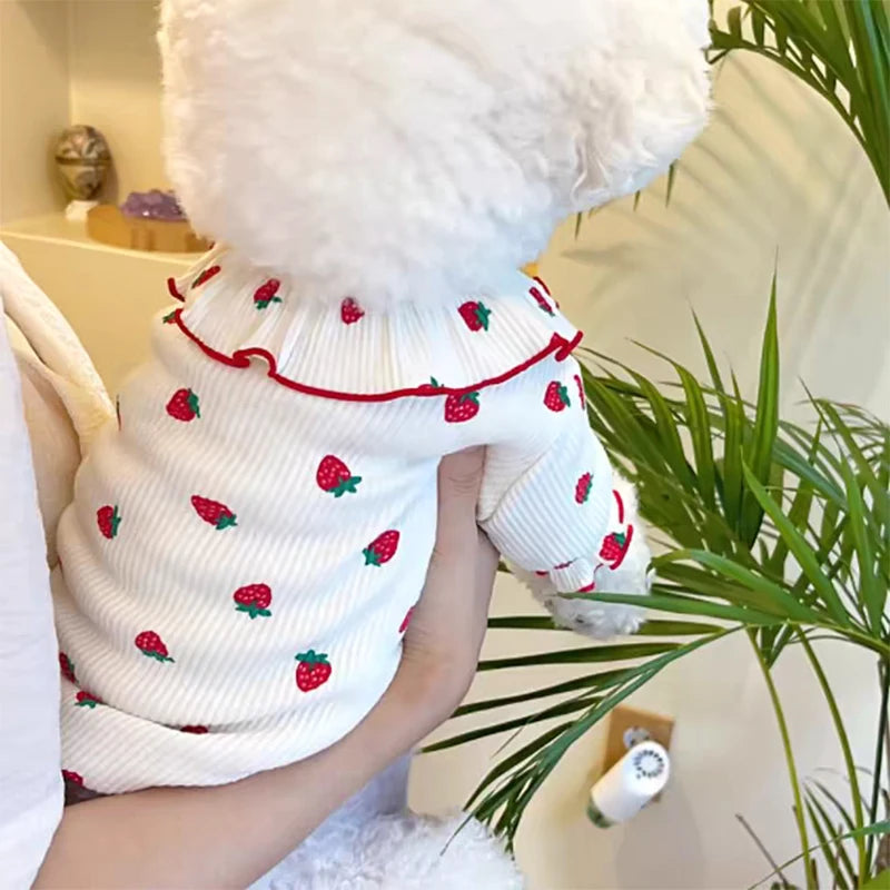 Puppy 2024 Clothes Cotton Girl Dog Undershirt Summer Dog Cooling Vest Dog Strawberry Shirt Chihuahua Bichon Apparel Dog Clothing