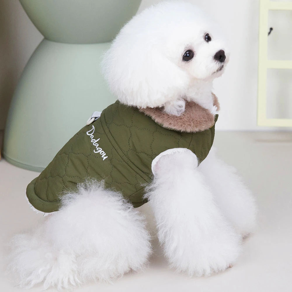 Waterproof Winter Pet Jacket Clothes Super Warm Small Dogs Clothing With Fur Collar Cotton Pet Outfits French Bulldog Coat Vest