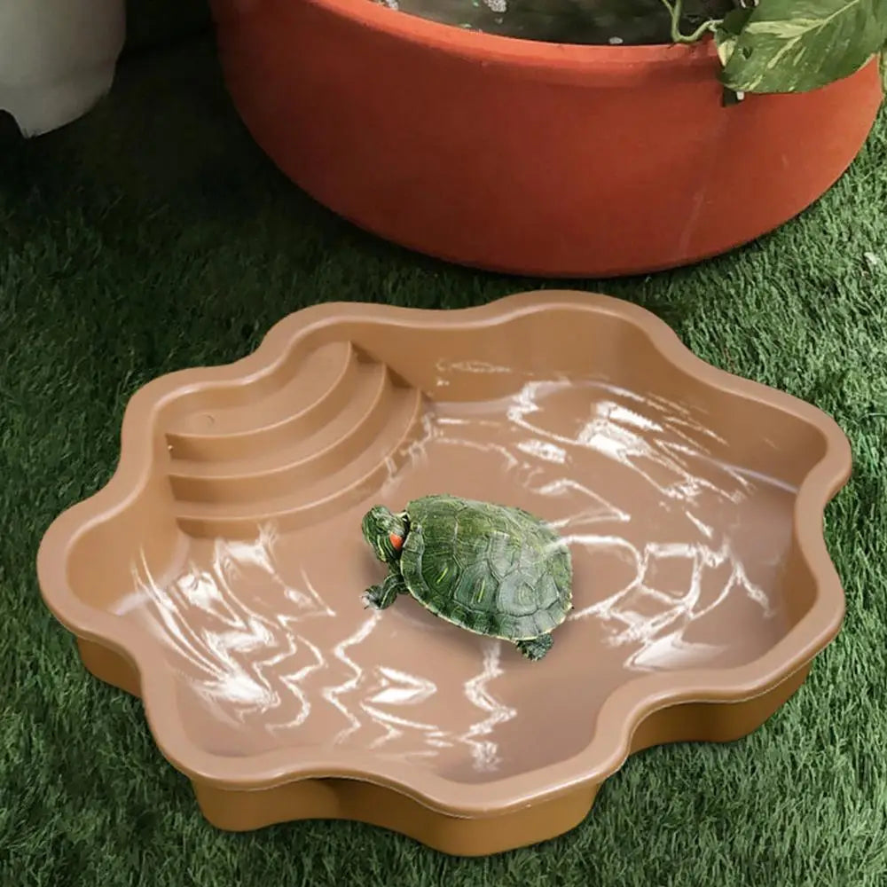 Turtle Pool Large Reptile Turtle Bathing Tub Feeding Bowl Lizards Habitat With Ramp Tortoise Feeder Feeding Bowl for Small Gecko