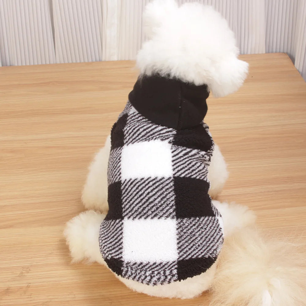 Plaid Dog Hoodie Christmas Pet Clothes Fleece Sweater with Leash Hole for Small Medium Dogs, Soft Winter Warm Dog Sweatshirt