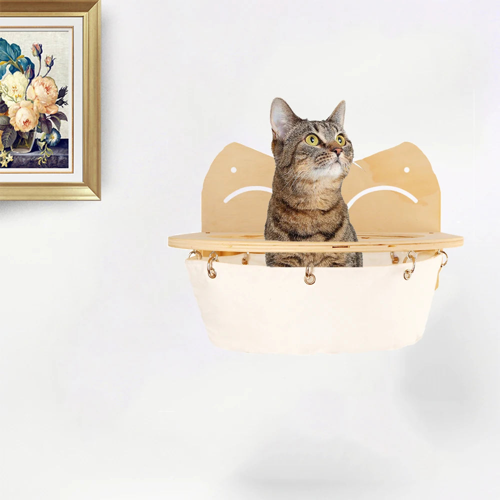 Cat Hammock Cat Shelves Tree Tower Ladder Wooden Furniture for Kitten Saving-space Cats Pet Products Cat Climbing Wall