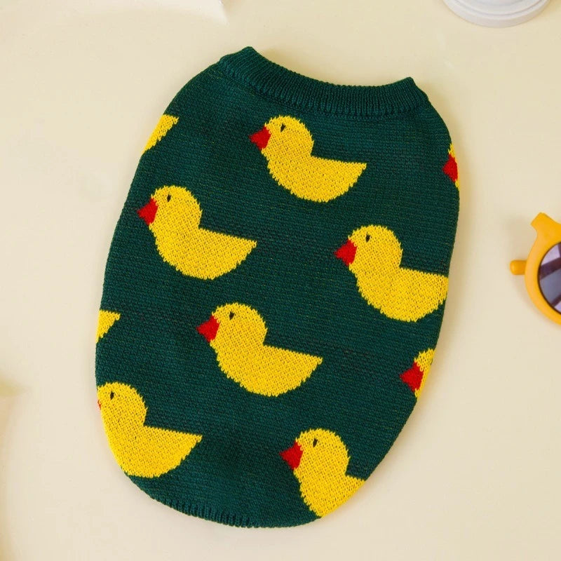 Cartoon Ducks Wool Sweaters for Small Medium Dogs Winter Warm Cat Clothing French Bulldog New Year Christmas Pet Cat Overalls