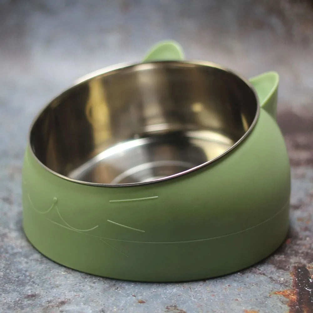 Cat Dog Bowls 15 Degrees Raised Stainless Steel Cat Bowl Safeguard Neck Puppy Pet Feeder Non-slip Crash Elevated Cat Food Bowl