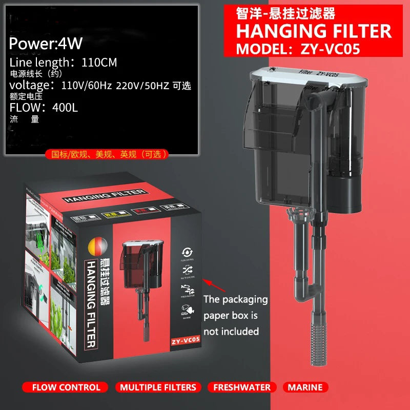 Thin External Hang On waterfall filter aquarium silent filter pump 220~240V interface filter water pump Three in one oxygen pump