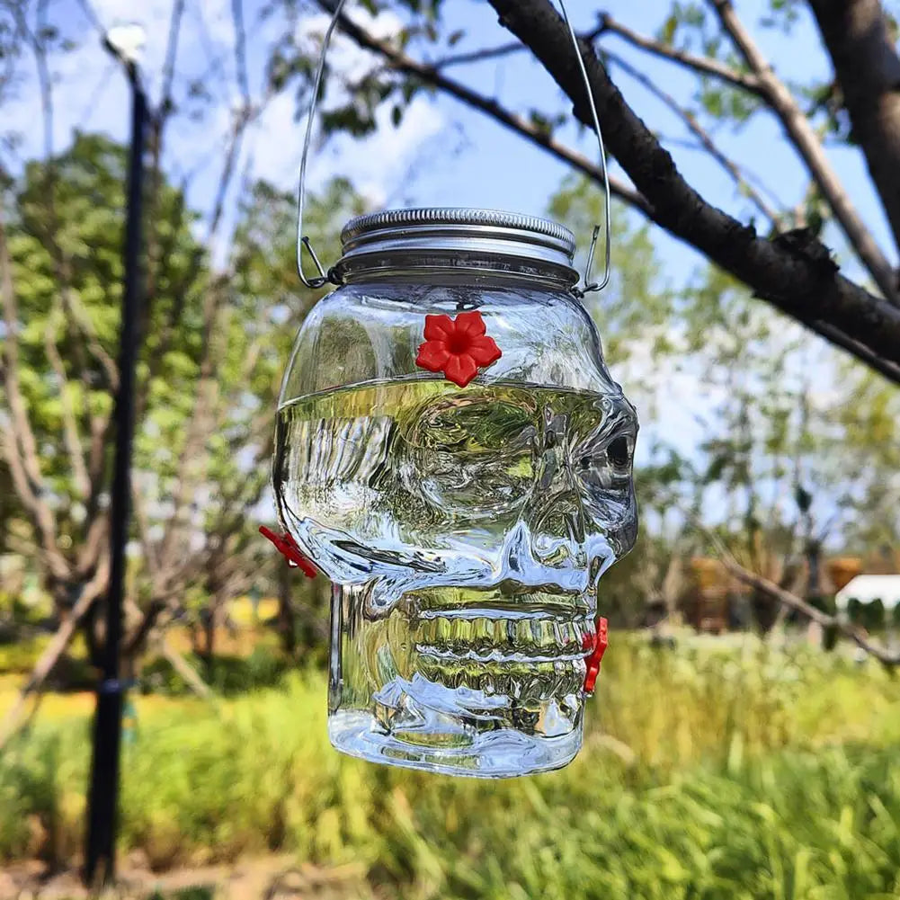 PET 14.8x11x9.5cm Skull Bird Feeder Halloween Garden Suspended Bird Feeder Three Water Dispenser Hummingbird Hole X2J5