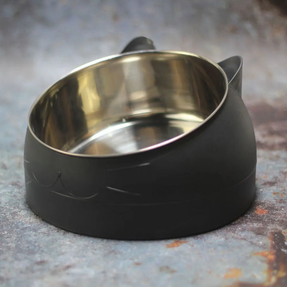 Cat Dog Bowls 15 Degrees Raised Stainless Steel Cat Bowl Safeguard Neck Puppy Pet Feeder Non-slip Crash Elevated Cat Food Bowl