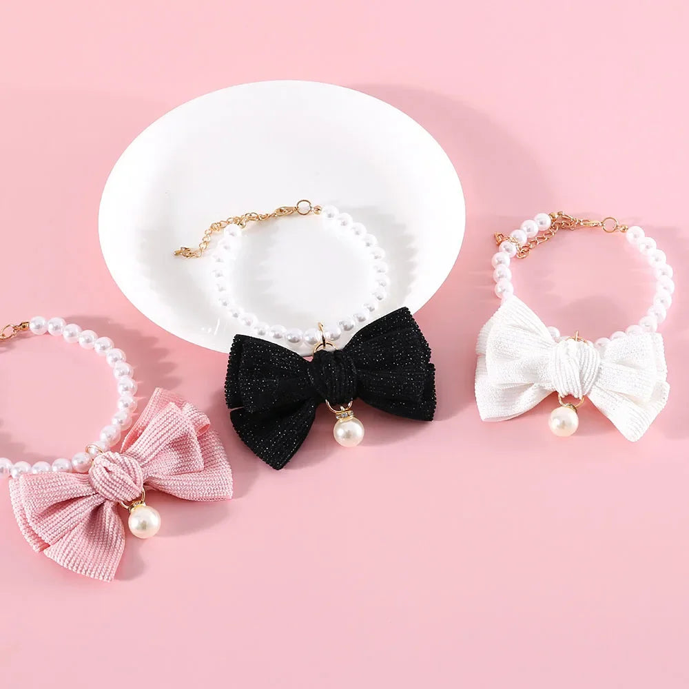 Dog Pearls Necklace Jewelry for Small Dog Puppy Cat Wedding Collar Chihuahua Yorkie Girl Pet Clothes Costume Outfits Accessories