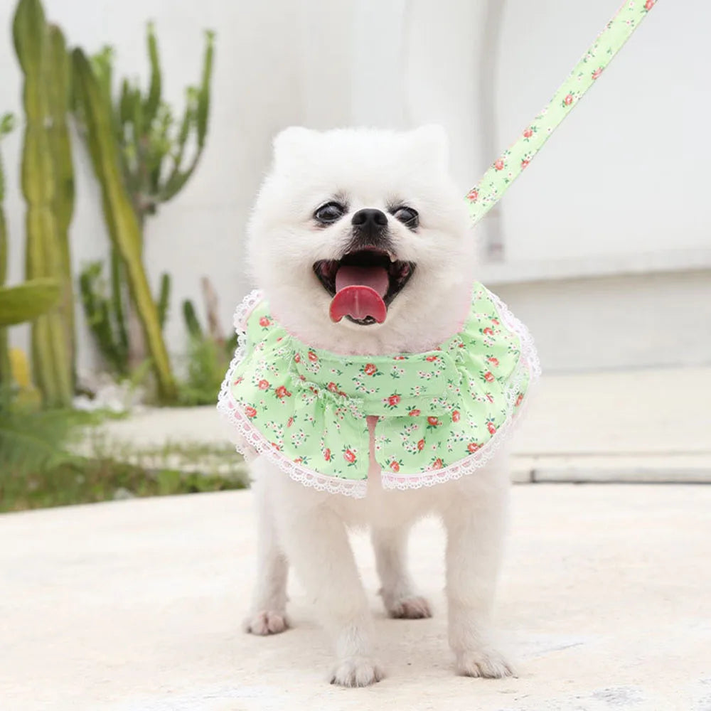 Pink Flower Puppy Harness Mesh Breathable Small Girl Dog Cat Vest Harness Cute Doggy Lace Dress Harness with Leash for Walking