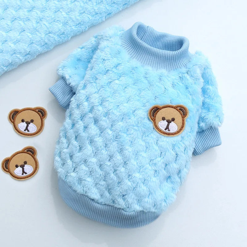 2024 New Warm Fleece Pet Clothes Cute Print Coat Small Medium Dog Cat Shirt Jacket Teddy French Bulldog Chihuahua Winter Outfit