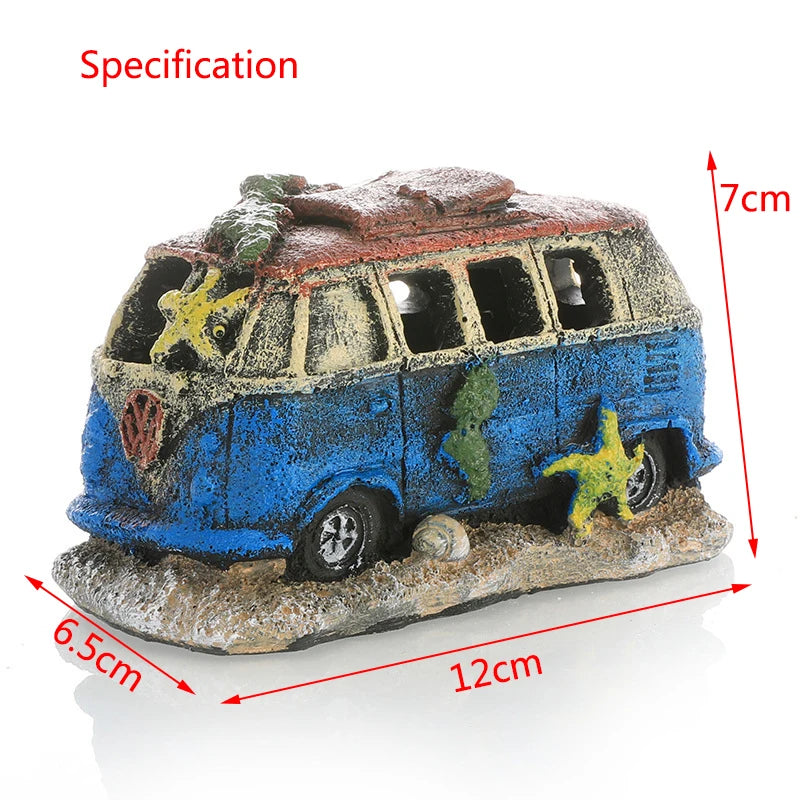 Artificial Aquarium Decoration Old Car Ornament Submarine Decor Resin Landscaping House for Fish Accessories for Aquarium Stuff