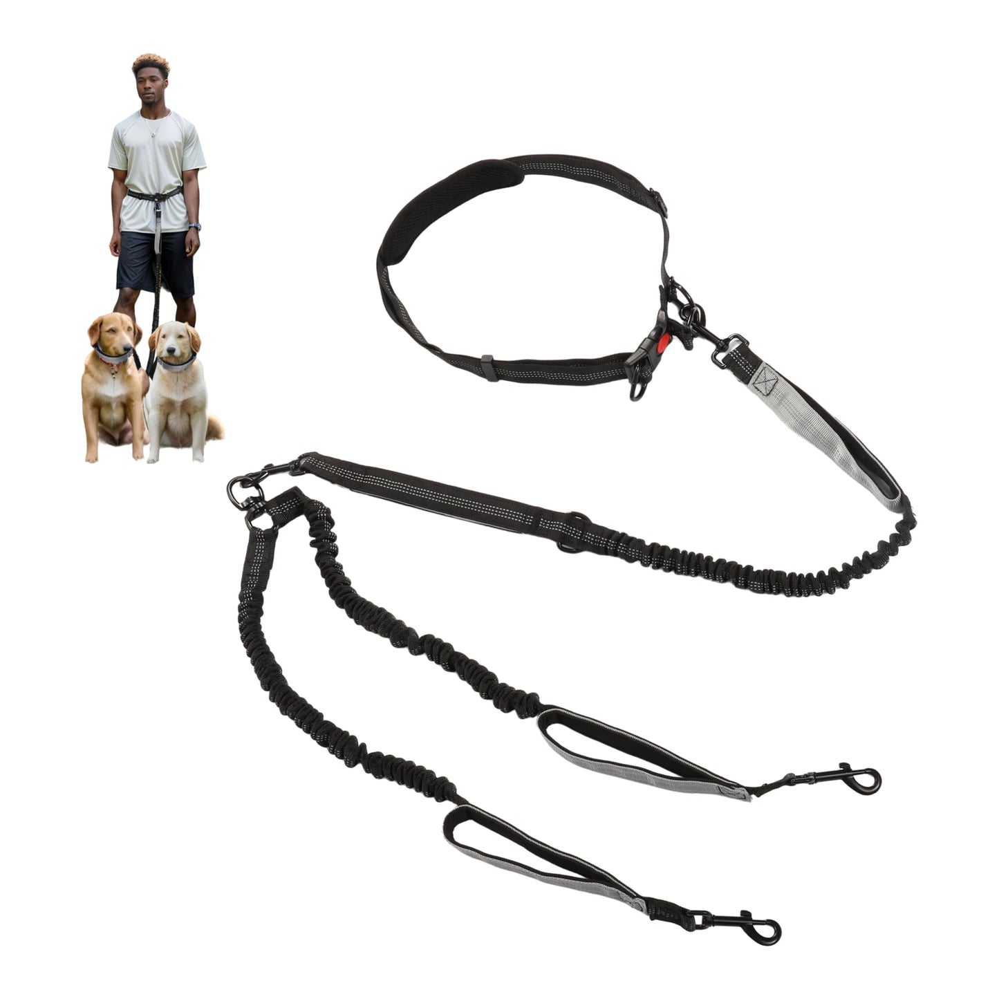 UXCELL Fashion Dog Leash for Two Large Dog Up to 330 Ib 6.6-7.6FT Long Hands Free Waist Leash for Dog Walking Dog Leads