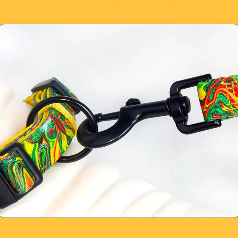 Adjustable Pet Dog Collars Color Graffiti Soft Cotton Leash Accessories Walking Exercise Safety French Bulldog Puppy Chain