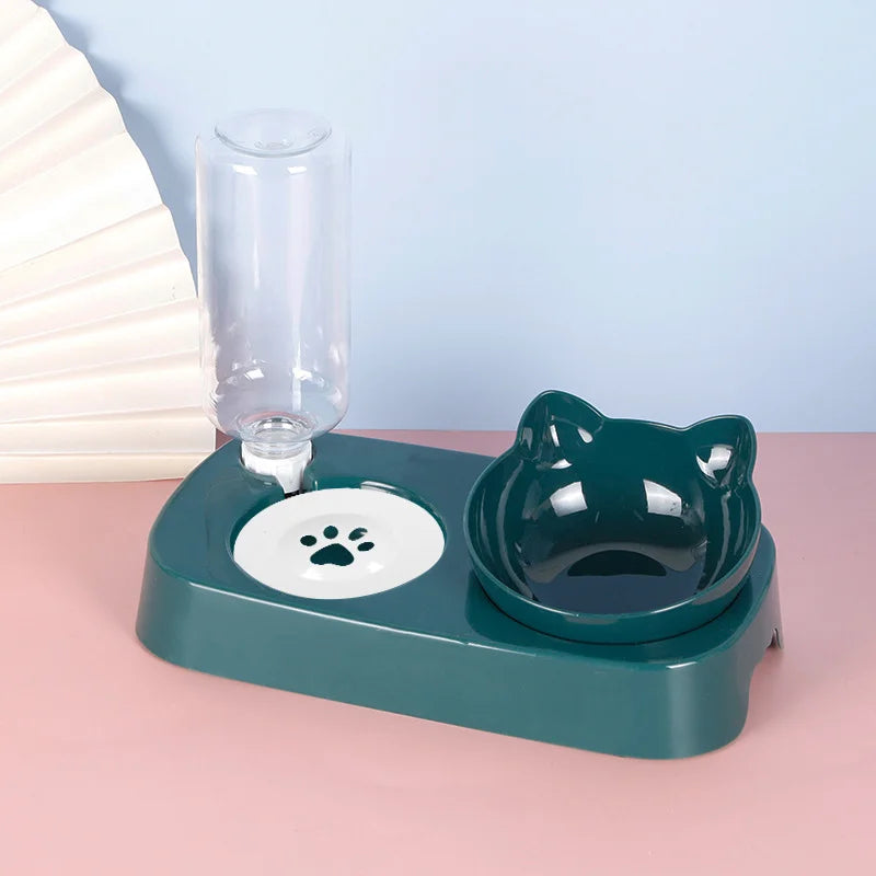 Pet Cat Bowl Automatic Feeder Water Dispenser Dog Cat Food Bowl with Drinking Raised Stand Double Dish Bowls for Cats Dogs Pet