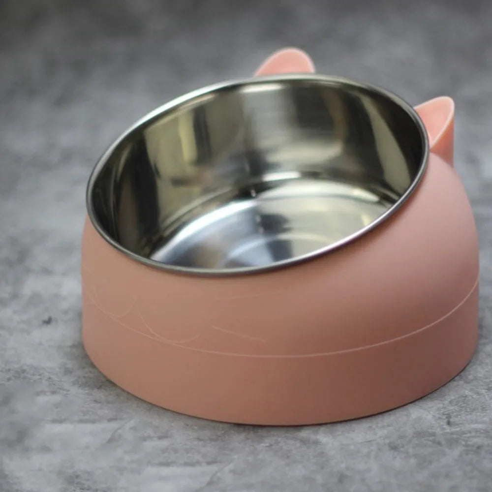 Cat Dog Bowls 15 Degrees Raised Stainless Steel Cat Bowl Safeguard Neck Puppy Pet Feeder Non-slip Crash Elevated Cat Food Bowl
