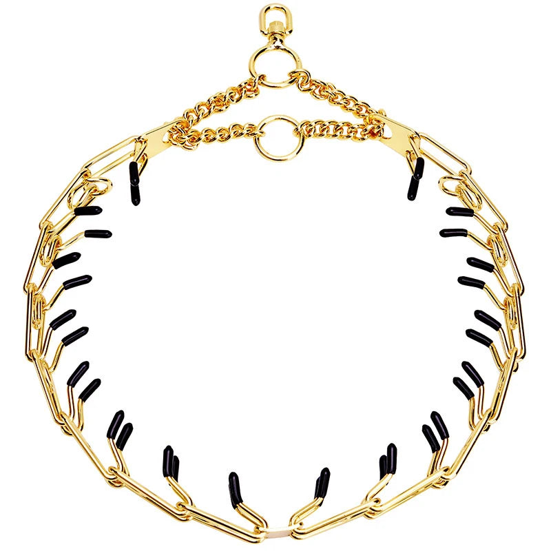 Gold Dog Collar Choker with Comfort Rubber, Stainless Steel Pet Prong Collar, Adjustable Metal Necklace for Medium and Large Dog