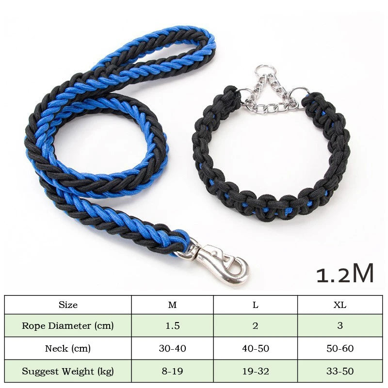 Durable Nylon Dog Collar Leash Set Traction Rope Medium Big Dog Walking Accessories Labrador Husky P-Chain Travel Pet Products