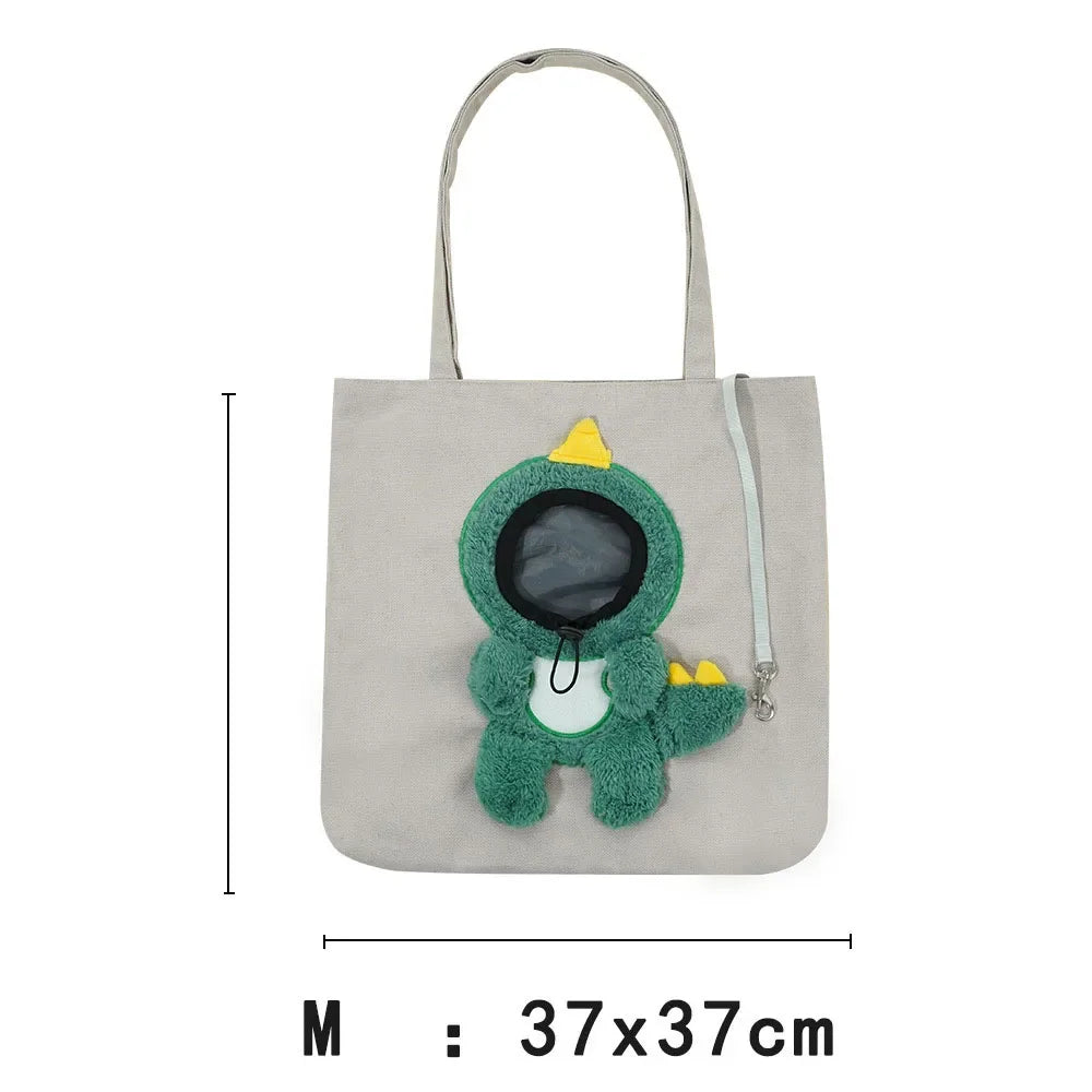 Pet Canvas Shoulder Bag Bee Rabbit Dinosaur Shape Cute Cat Carrier Portable Shoulder Carrying Bag Chest Cat Bag Outdoor Cat Tote