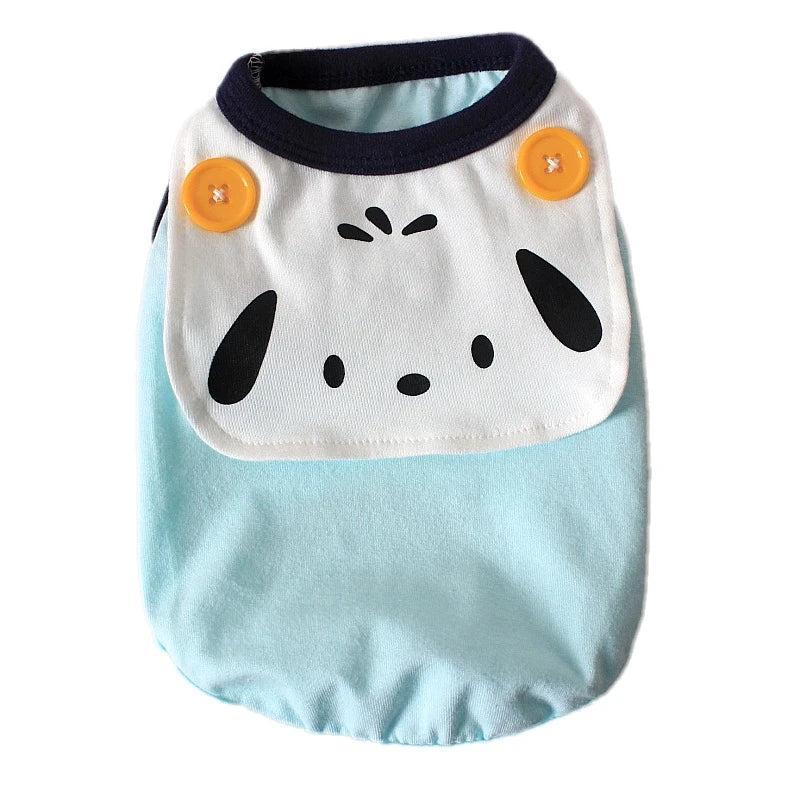 Cotton Solid Puppy Summer Clothes Button Decoration Cute Cartoon Vest for Chihuahua One Piece Unisex Daily Wear Pet Cat Clothing