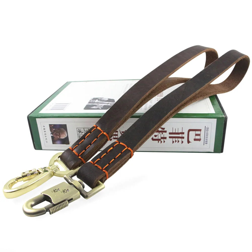 Dog Short Leash Lead Traffic Padded Handle Heavy Duty Real Leather Dog Lead for Training Control Puppy Small Medium Large Dogs