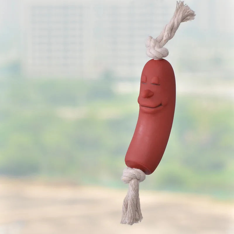 1Pcs Interactive Squeaky Pet Dog Chew Toys Teeth Cleaning Funny Brown Toy Rubber Sausage Products Toys For dog Pets accessories