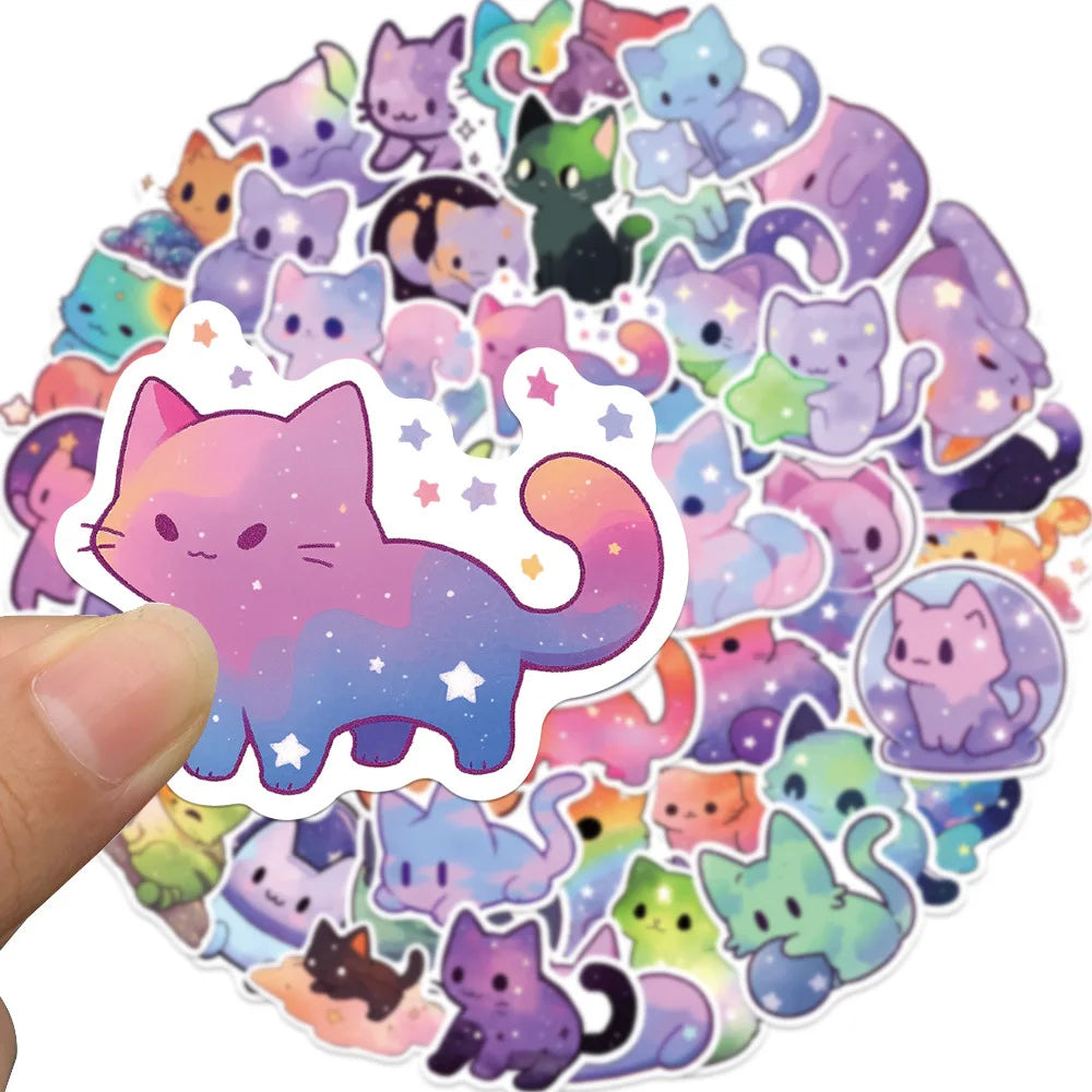 50PCS cartoon Cat Stickers Starry Sky Cat Graffiti Sticker Decorate phone Back card trunk Water cup Cute Cat Stickers waterproof