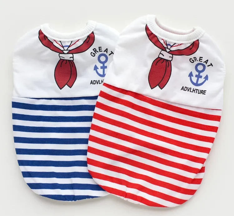 Pet Dog Clothes For Small Dogs Summer Cartoon Vest Clothing Sailor Tie Anchor Print Navy Tie Stripes Cat Dog Breathable T-Shirt