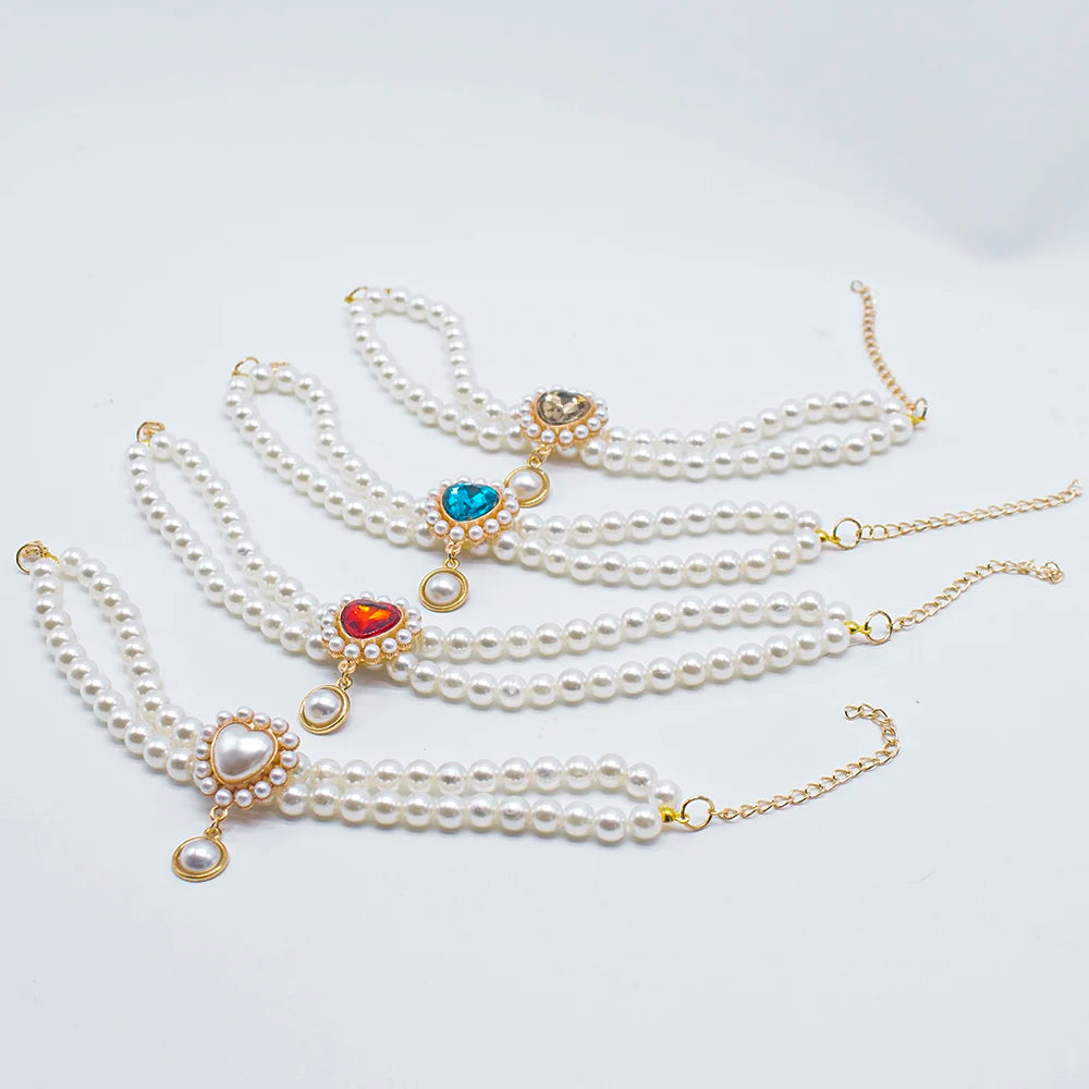 2 Rows Luxury Dog Cat Pearl Necklace Collar for Small Dogs Cats Yorkie Wedding Birthday Costume Crystal Jewelry Pet Accessories