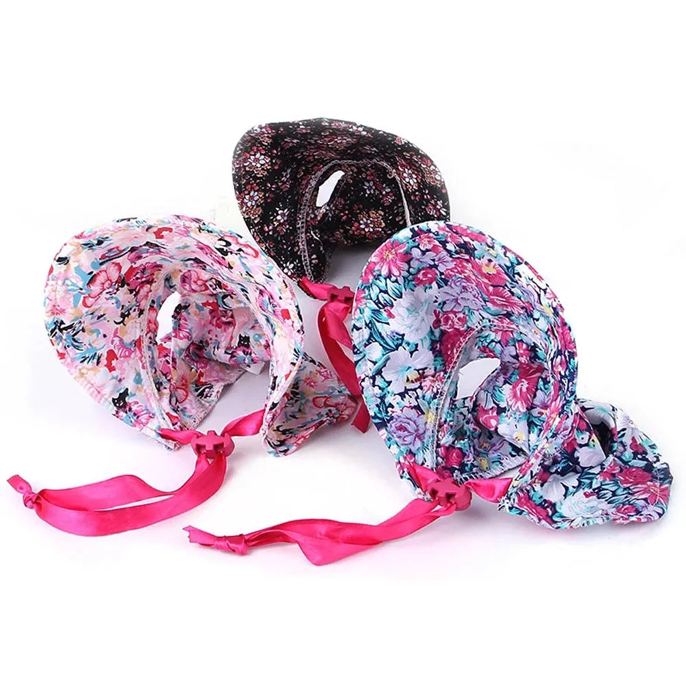 Dog Hat with Ear Holes for Outdoor Sun Protection Floral Dog Cap Female Summer Pet Visor Sunbonnet Adjustable for Girl Puppies
