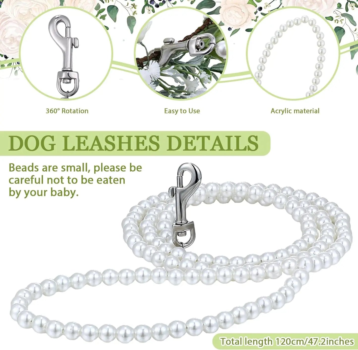 Elegant Dog Wedding Flower Collar and Leash Set for Medium Dogs,Dog Wedding Attire Wreath Bow Pearl Leash Pet Wedding Photo Prop