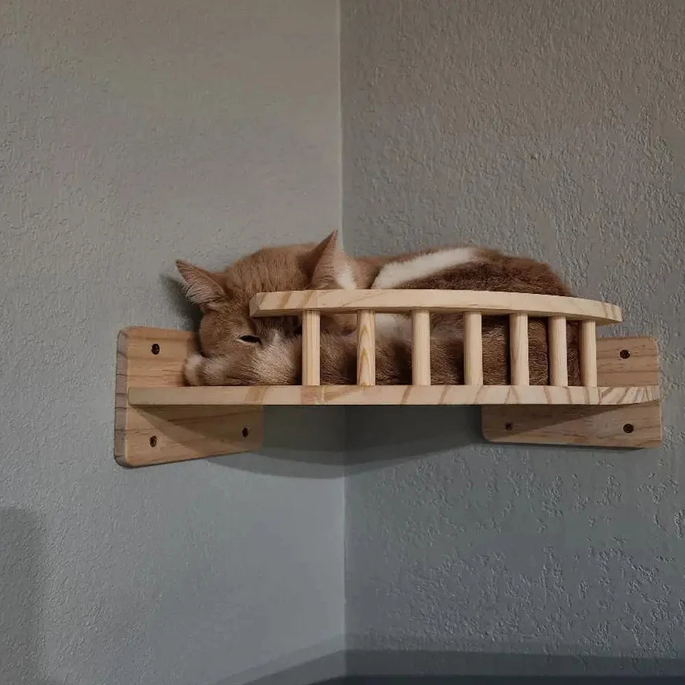 Cat Tower Cat Climbing Shelves Perch For Cat Hammock Wooden Bridge Four-step Ladders Sisal Steps & Post For Cat Play & Climb