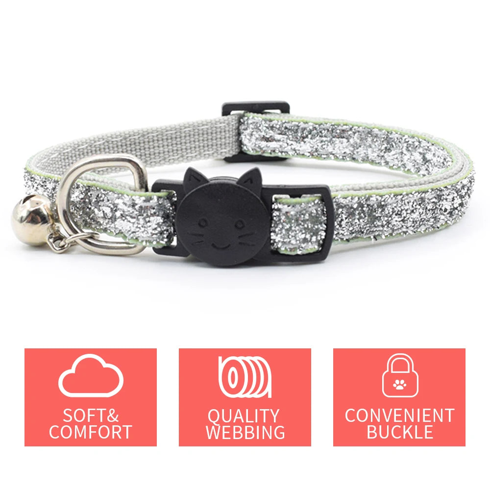 Celebrating Christmas, suitable for cats with bells, cat face safety buckle, nylon collar, pet cat collar, one piece