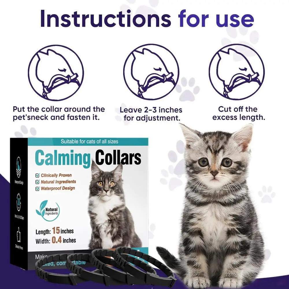 4pcs Calming Collar For Cats Relax Cat Pheromone Collar Calming Pheromone Collar Cats Adjustable Long-Lasting Pheromone Collar