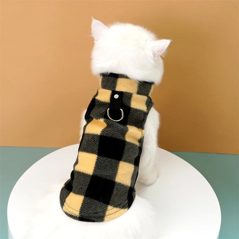 Autumn Fleece Pet Dog Clothes Solid Color Harness Outfits Walking Warm Vest for Small Medium Puppy Plaid Chihuahua Cat Jackets